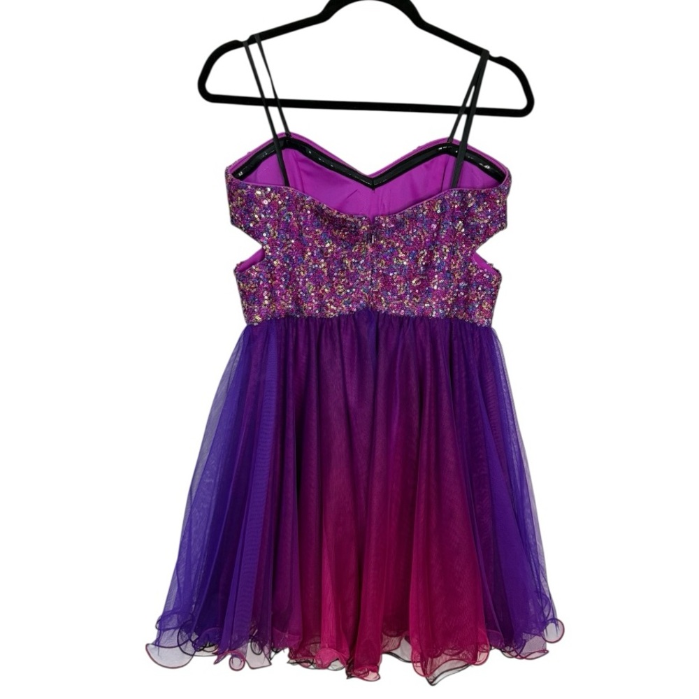 Blondie Nites Sequin Ombre Tulle Strapless Party Dress Pink Purple Juniors 11 - Picture 9 of 12